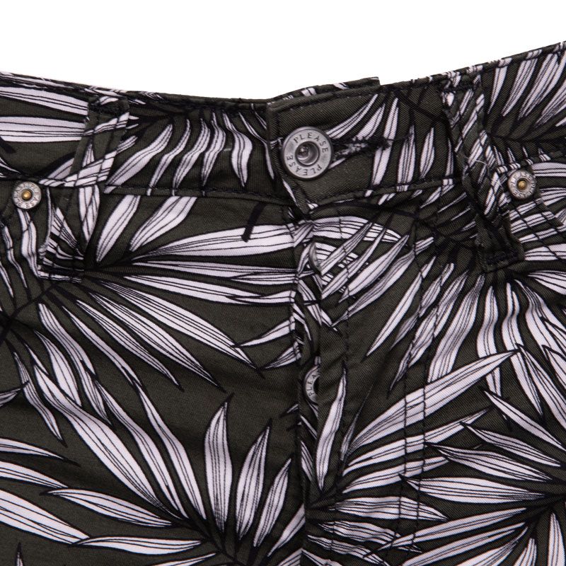 Pantalon vert foncé motif plantes blanches Femme PLEASE