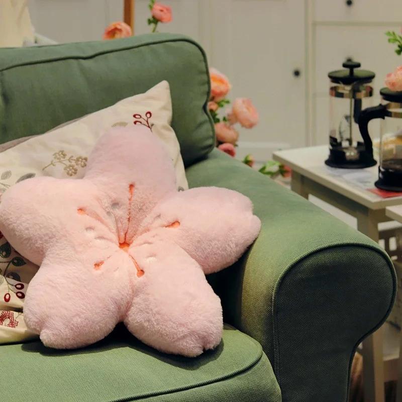 Plush Pink Cherry Blossom Cushion  Versatile Floor Pillow for Bedroom  Living Room Decor, Soft Polyester, Hand Washable