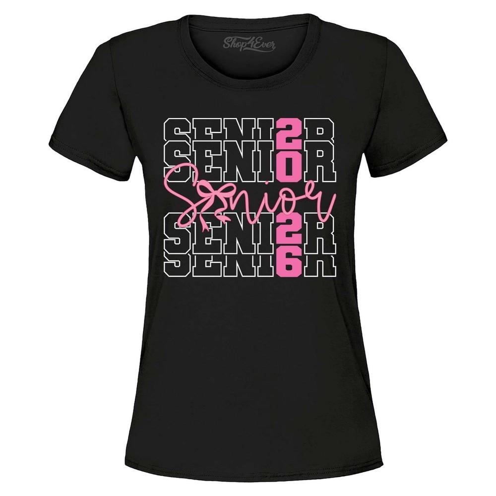 

Senior with Bow Class of 2026 Women s T-Shirt Cute Senior Graduate Shirt 2XL