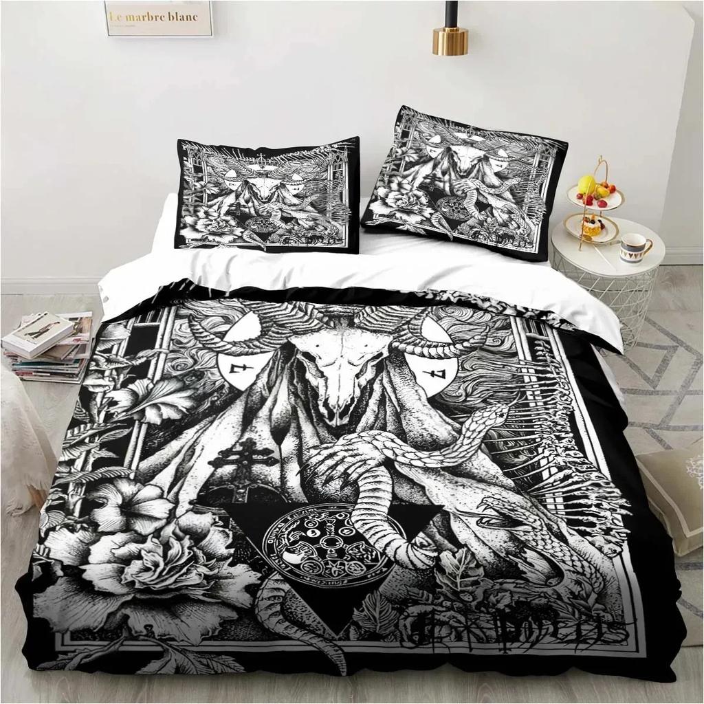Satanic Bedding Demon Twin Bedding Hell Death Set 3 Piece Comforter Set Bed Duvet Cover Double King Cover Home Textile