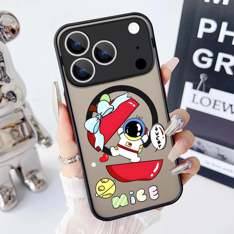 Magnetic Acrylic Phone Case For iPhone 17e 17 16 15 14 13 Pro Max 16e 11 For Magsafe Wireless Charge Space Astronaut Print Cover