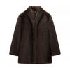 Womens Winter Faux Fur Coat Brown Casual Streetwear Jacket With Lapel Collar Hidden Snap