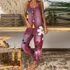 Floral Print Women Jumpsuit Deep Pockets One-piece Long Pants Sleeveless U Neck