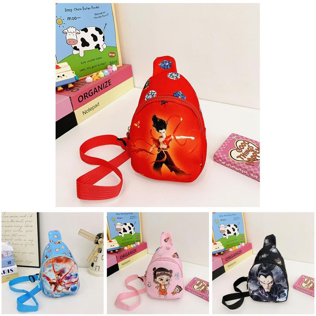 Nezha Cartoon Kids Chest Bag With Polyester Material For Daily Use