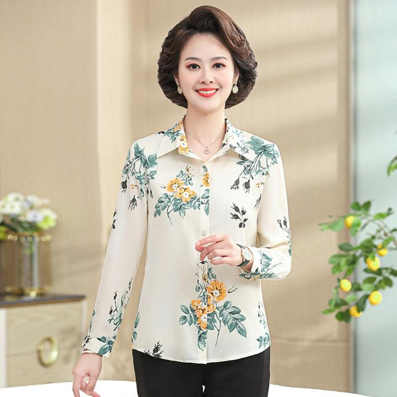 Long-sleeved Shirt, Middle-aged Women's Spring and Autumn Clothes, Western Style Blouse, Women's Summer Chiffon Shirt