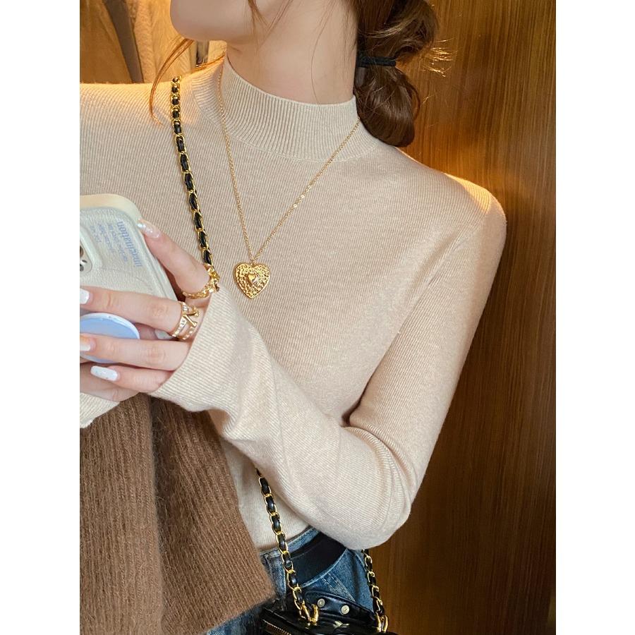 Sweater Women Solid Autumn Winter Mid Neck Basic Pullover Soft Half High Collar Long Sleeve Knit Pullovers Tops