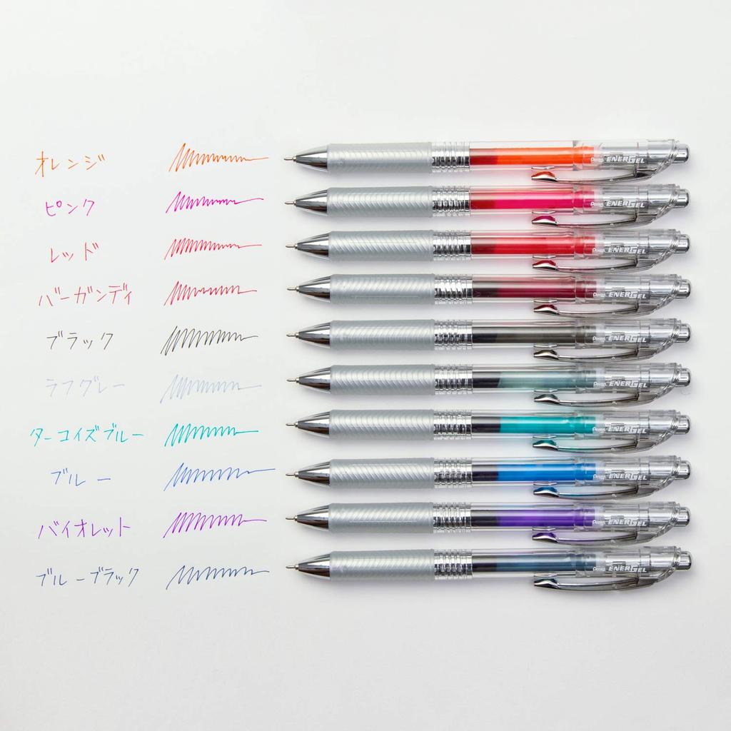 Pentel Gel Ink Ballpoint EnerGel Clear 10 Colors Pen, Infree, 0.4mm, Barrel, BLN74TL-10,