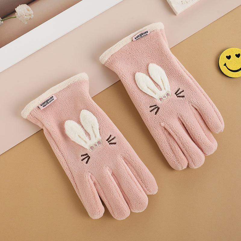 Gants pour enfants hommes et femmes ours de dessin animé brodés automne et hiver extérieur équitation patin à roulettes velours coupe-vent gants chauds