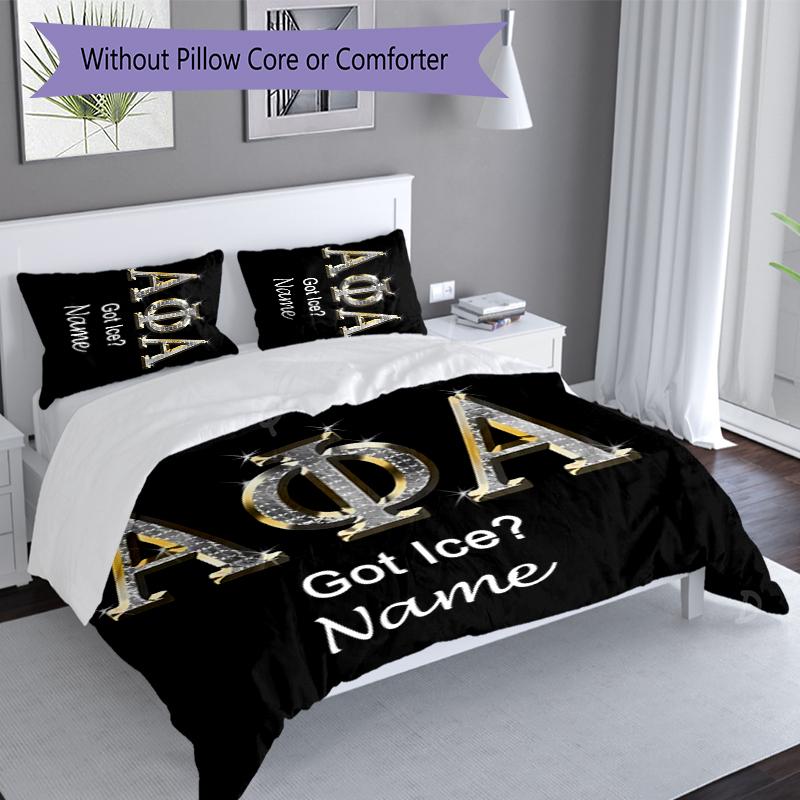 3pcs Custom Name Alpha Phi Alpha Set,Includes 1 Duvet Cover and 2 Pillowcases,All-season Bedroom Decor