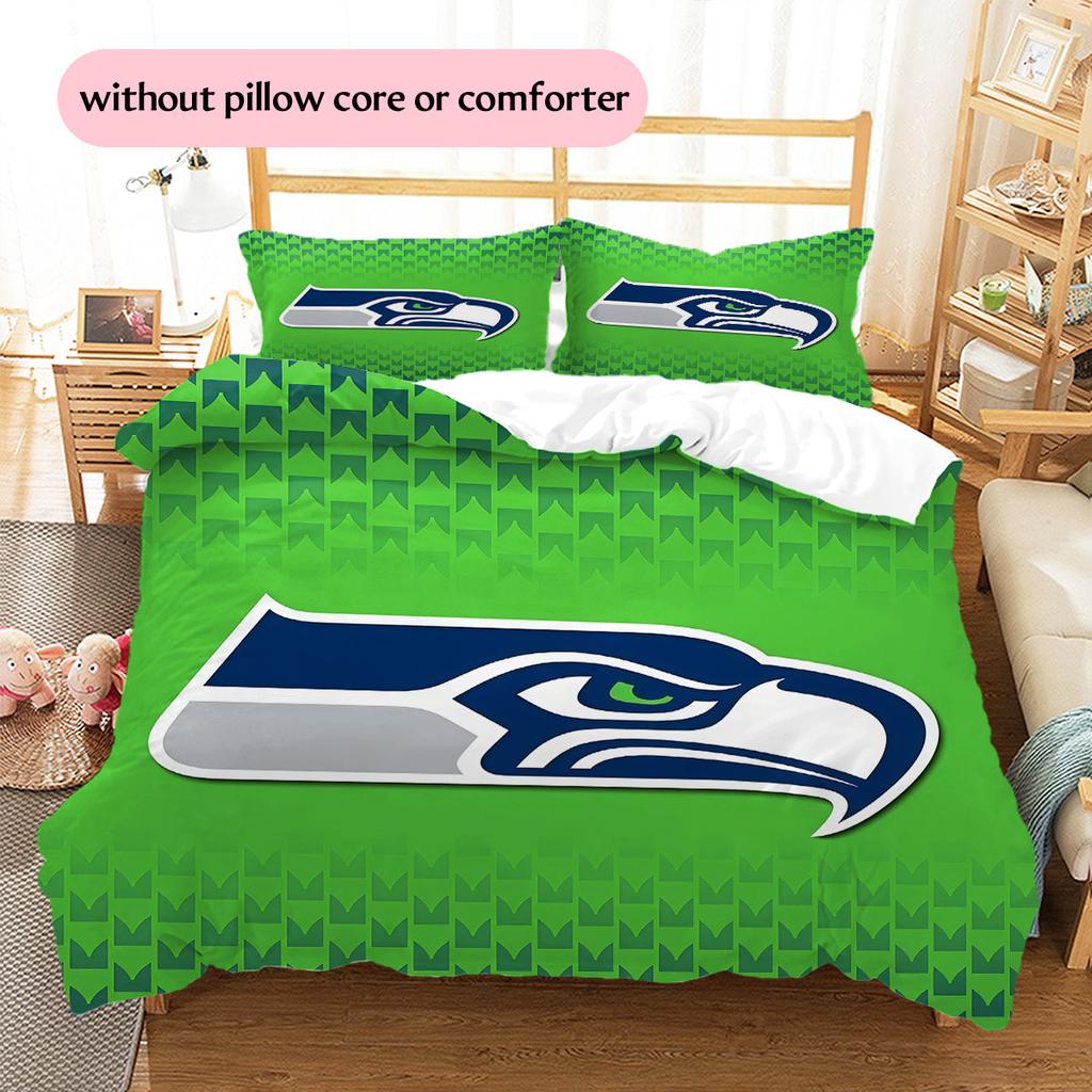Seattle Seahawks Pattern Bedding Quilt Set  Home Decoration  Gift (1 * Duvet Cover + 2 * Pillowcase  Without Core).xwn