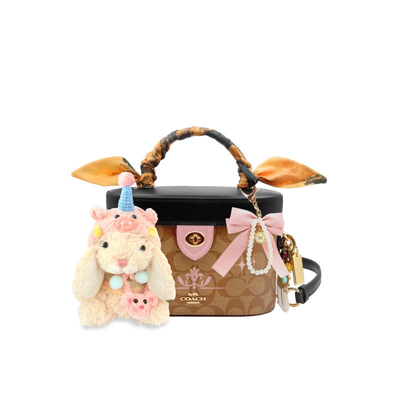 

COACH handbag [Customized bag] Kay 20 Brown Bear Fashion Retro Classic Full Print Logo Hand-painted Sweet Rabbit Ornament Shirley Soft cute rabbit коричневий