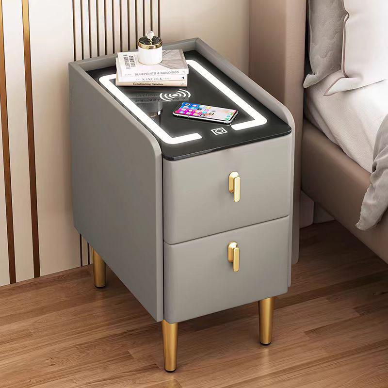 Luxury Narrow Bedside Table with Wireless Charging and Multi-functional Storage
