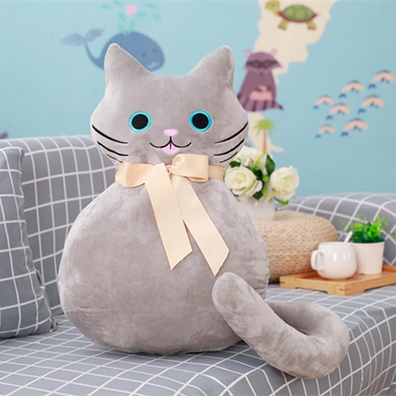 53cm Kawaii Long Tail Cat Plush Toys Stuffed Cute Animal Cat Doll With Bowknot 4 Colors Soft Pillow