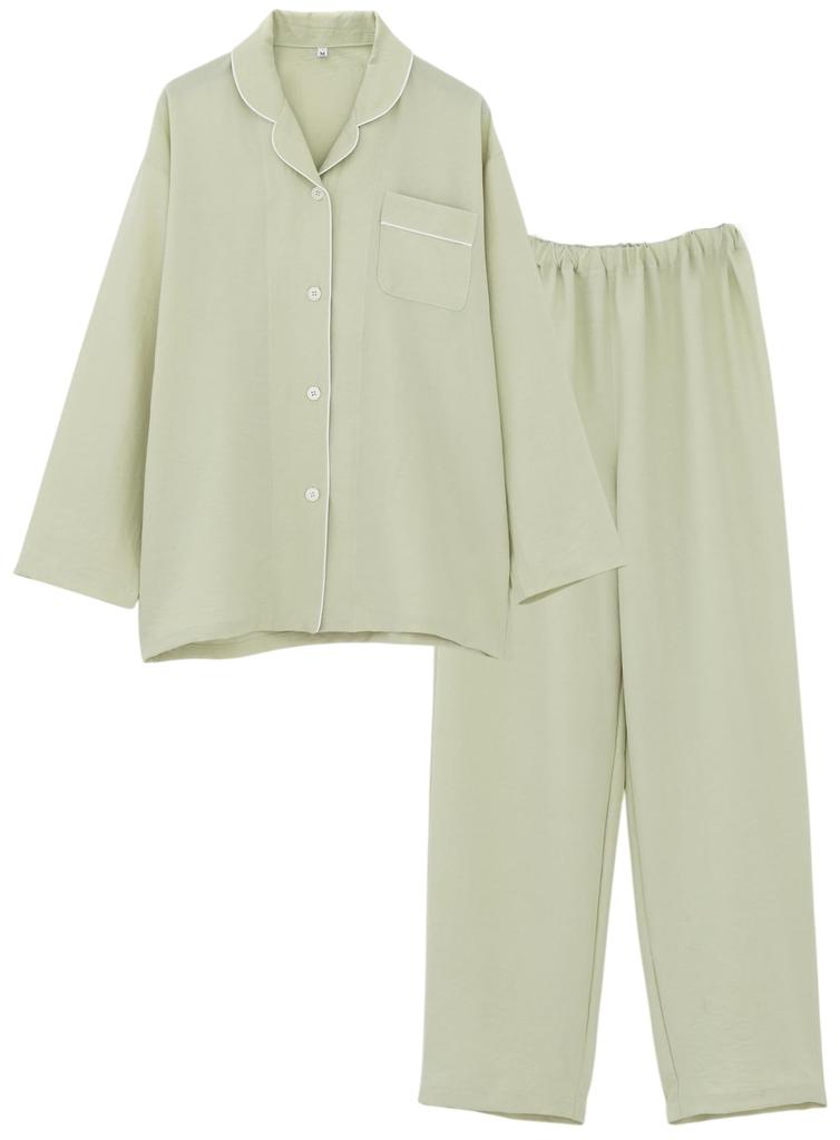 Kaituck Family Women's Relaxed Pajamas, Loungewear, Soft Korean Style, Muted Color, Open Front, Long Sleeves, Spring/Autumn (M, Light Green)