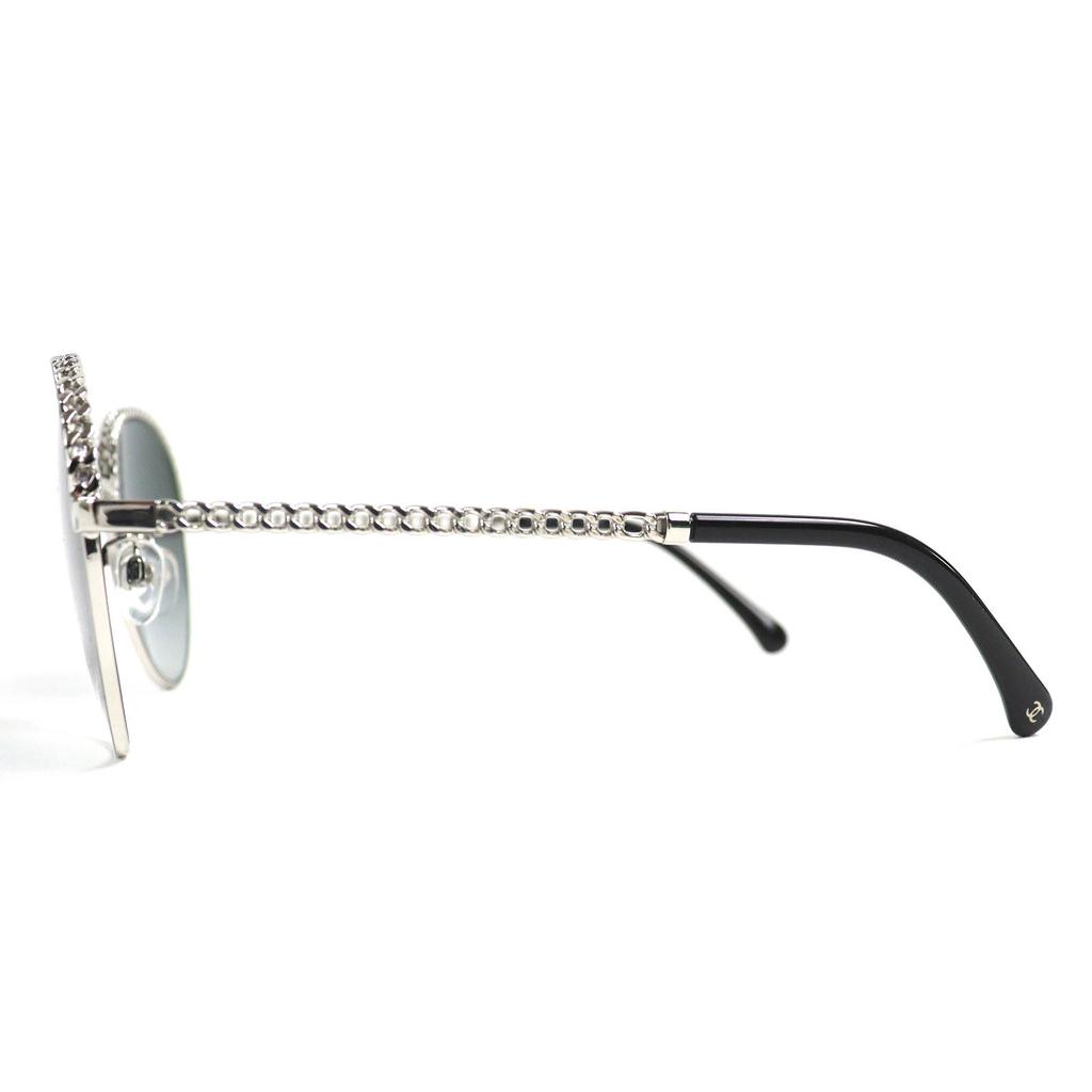 Excellent CHANEL Sunglasses COCO Mark Panto Shape Frame: Silver Black Women 4242 c.124/S6 Used