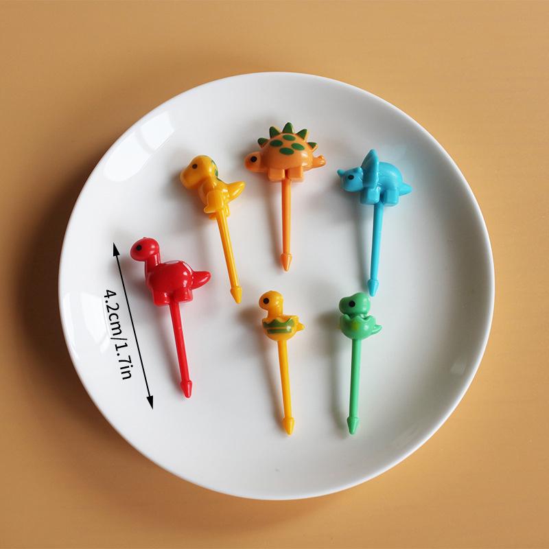 6Pcs Animal Farm Dinosaur Fruit Fork Mini Cute Cartoon Children Snack Cake Dessert Pick Toothpick Bento Lunches Party Decoration