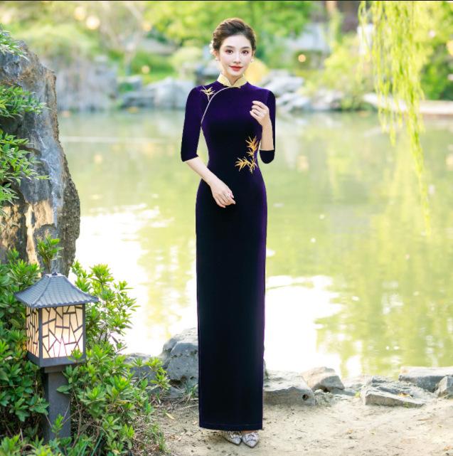 Chinese retro cheongsam new sleeveless birthday party photo cheongsam dress 1011 women's catwalk dress dress