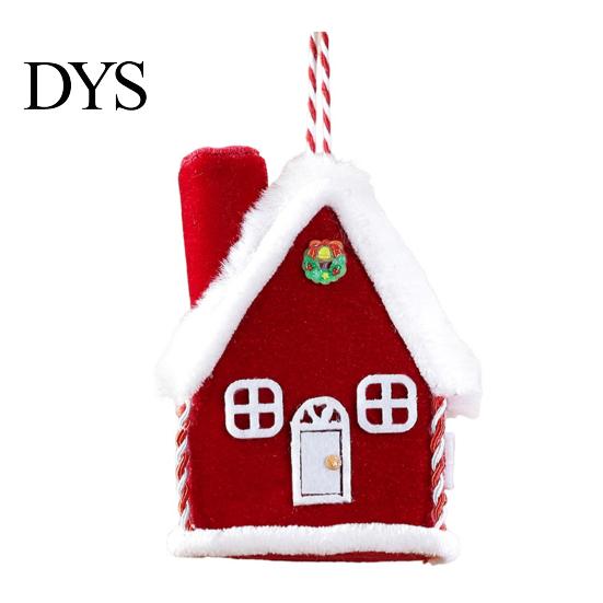 Miniature Cabin Tabletop Decor Plush Christmas House Hanging Ornament, Fabric Gingerbread Pendant with Garland Embellishment Rope, Xmas Tree