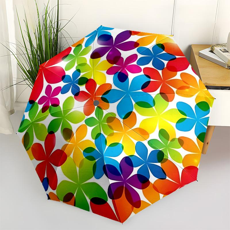 

1pc Colorful Flowers Automatic Umbrella - Stylish, Durable, with 8-Rib Manual Open Design, Elegant Black Handleyy250920164