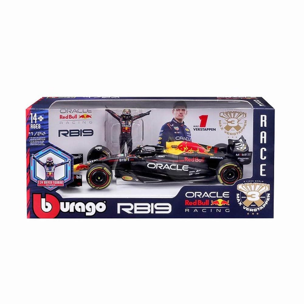 Bburago 1/24 Scale Oracle Red Bull Racing RB19 (2023) No. 1 M. Verstappen Figure (Window Box) - Finished Model (BUR28036V)