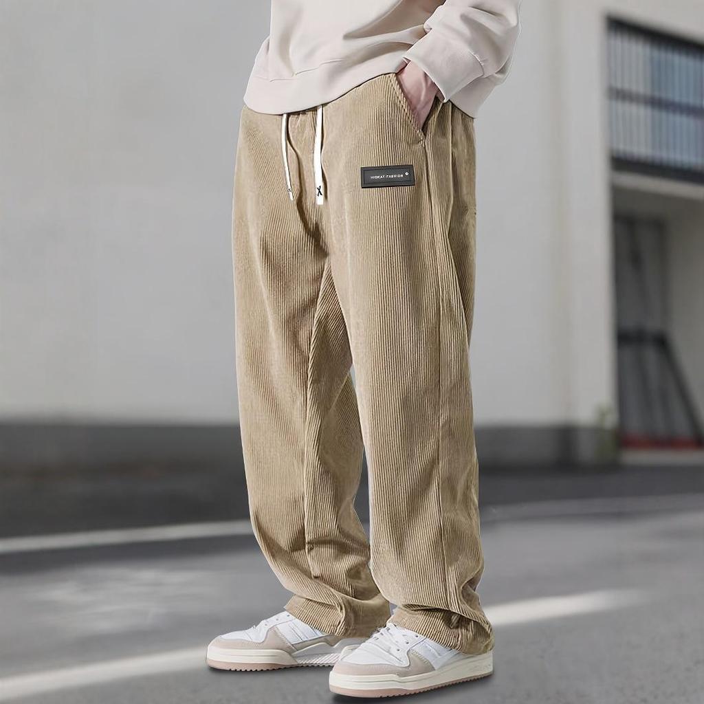 Men's Spring and Autumn Straight-Leg Mid-Rise Corduroy Pants Youthful Drape-Effect Simple Casual Trousers