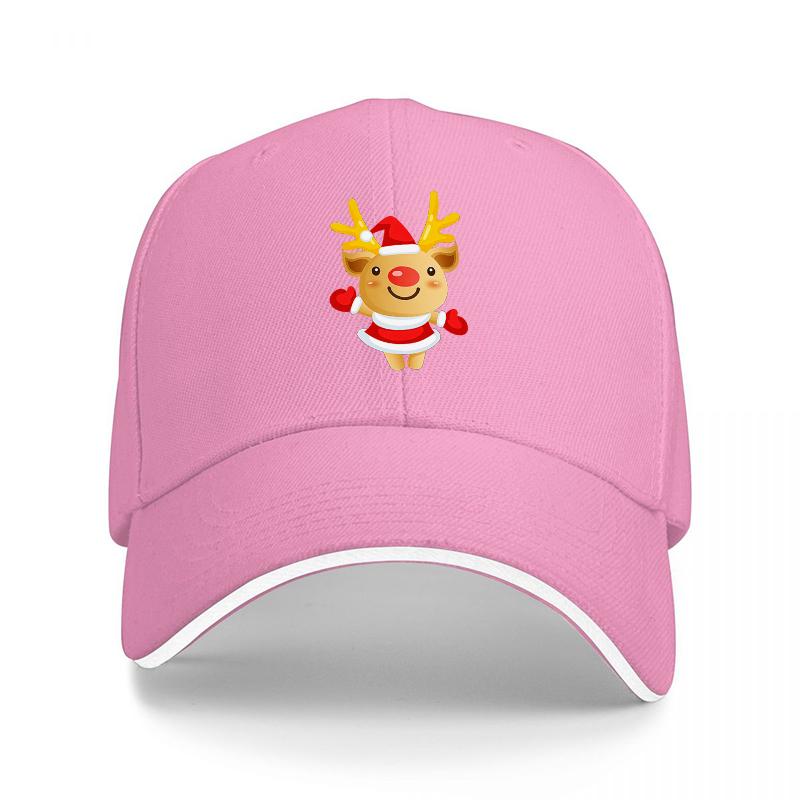 Christmas Reindeer Holiday Baseball Cap Black with Festive Cartoon Design for Unisex and Women Casual Wear Style