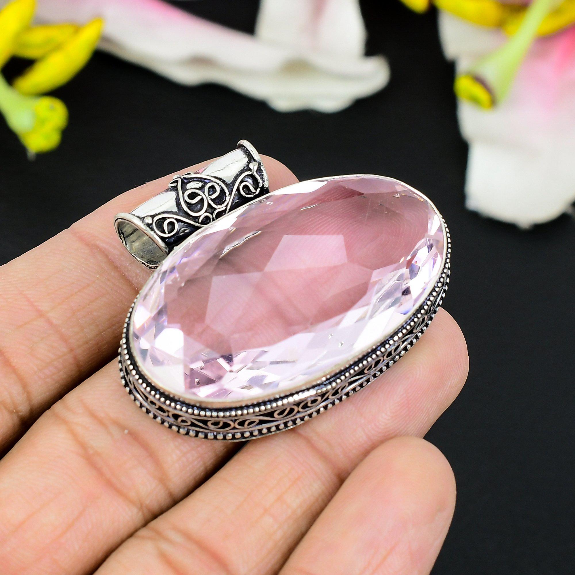 

Pink Kunzite Gemstone Handmade 925 Steling Silver Jewelry Pendant 1.38 KG-323