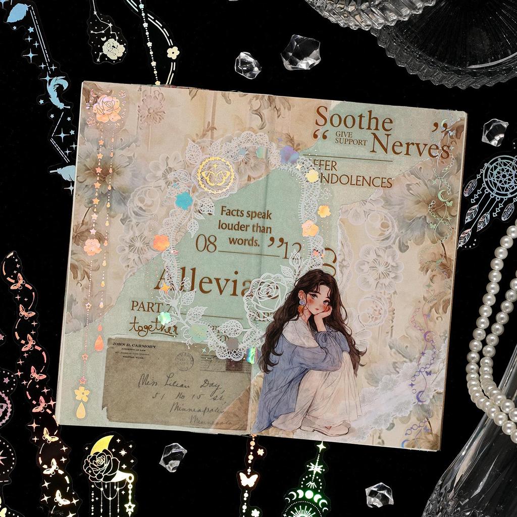 ZABC Moonlight Tide Sticker Pack: Night Series Collage Decorative Stickers In 4 Styles