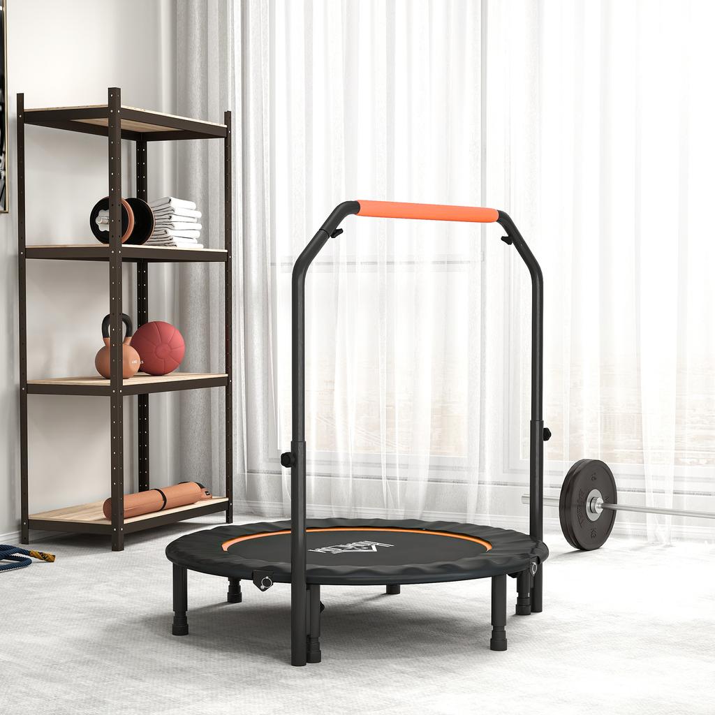 45" Foldable Mini Fitness Trampoline, with Adjustable Foam Handle, Orange