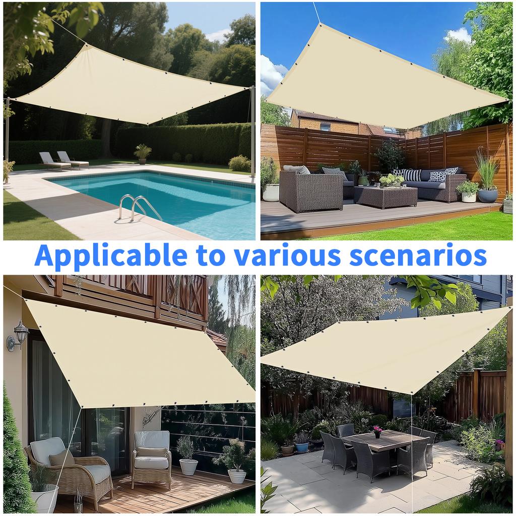 Sun Shade Cloth with Grommets Rectangle Shade Sail Canopy Pergola Cover with Straight Edge UV Block Fabric for Backyard Deck Out