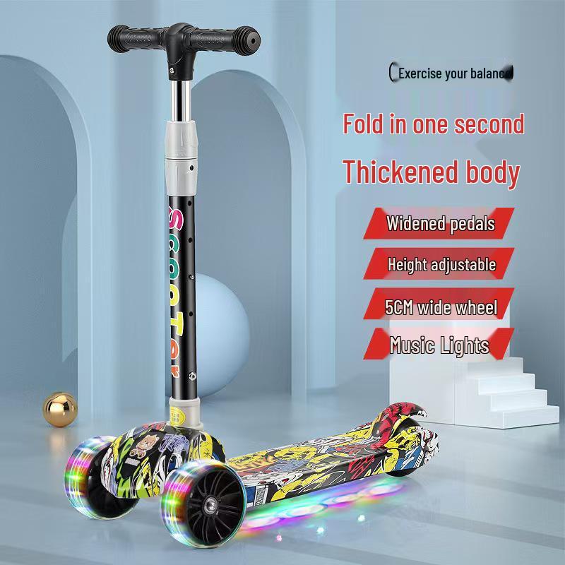 Foldable Children's Scooter with Music & Lights for Ages 3-12