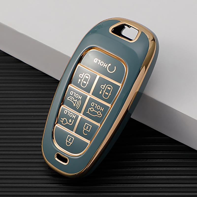 

Мягкий чехол для ключей из ТПУ с 8 кнопками, брелок для Hyundai Sonata Hybrid NEXO NX4, новый Grand Santa Fe Tucson 2021 2022, аксессуары для бесключевого доступа Key Case серый
