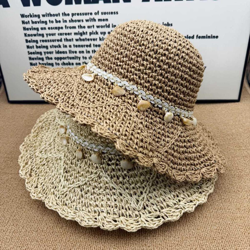 Girl New Fashion Style Bucket Hat MultiColor Foldable Sun Crochet Hat For Beach Travel And Vacation Handmade Straw Hat CJCYMZ057