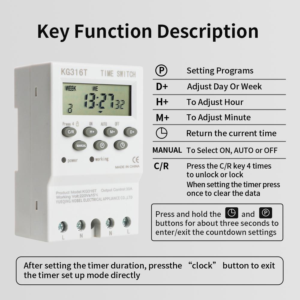 TNCE 30A Timer 220V time control switch module set to seconds 32 groups of timer on and off light for water pump timer3