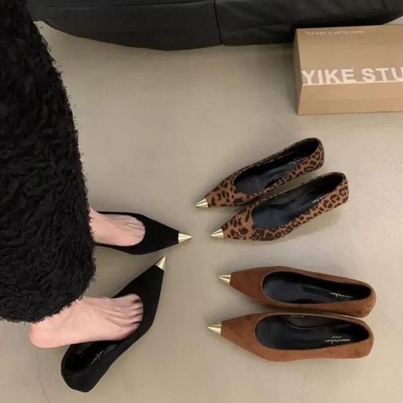 Suede Women Shallow Shoes Sexy Pointed Toe Mid Heels Designer Pumps 2024 Trend Winter Fashion Dress Party New Chaussures Ladies