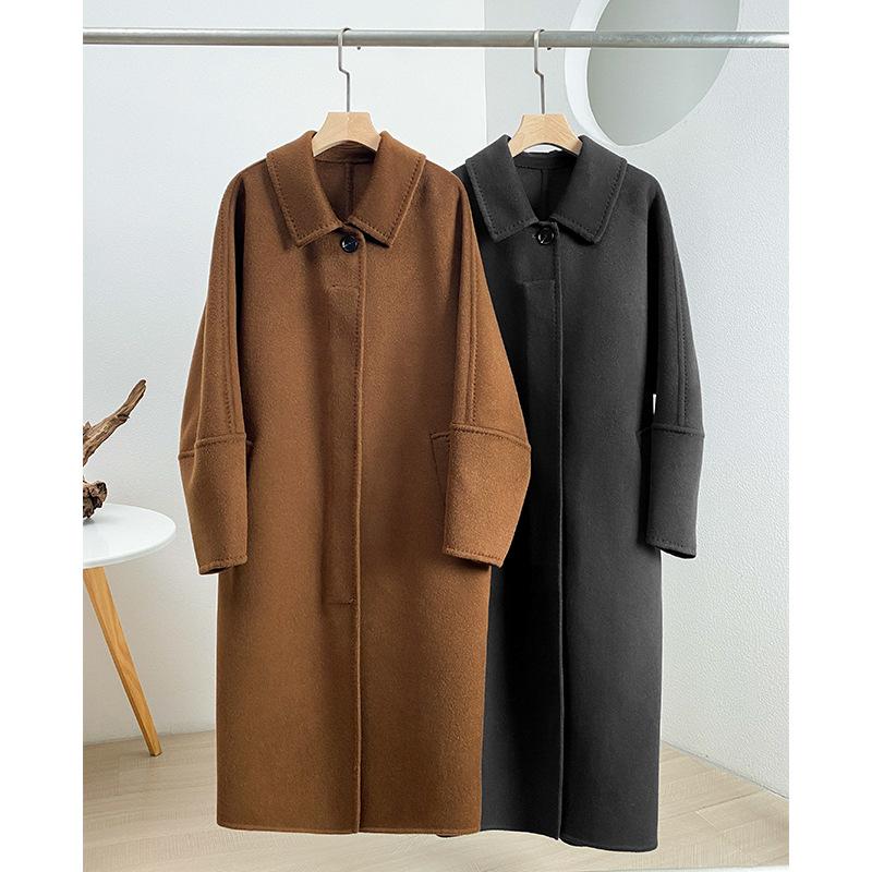 Loose cocoon camel fleece coat women's retro simple atmosphere loose and thin woolen coat