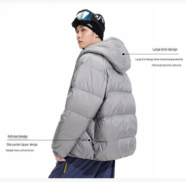 ACU Men's Japanese-Style Outdoor Windproof Down Jacket: Warm, Oversized, Hooded, Nylon, Solid Color.