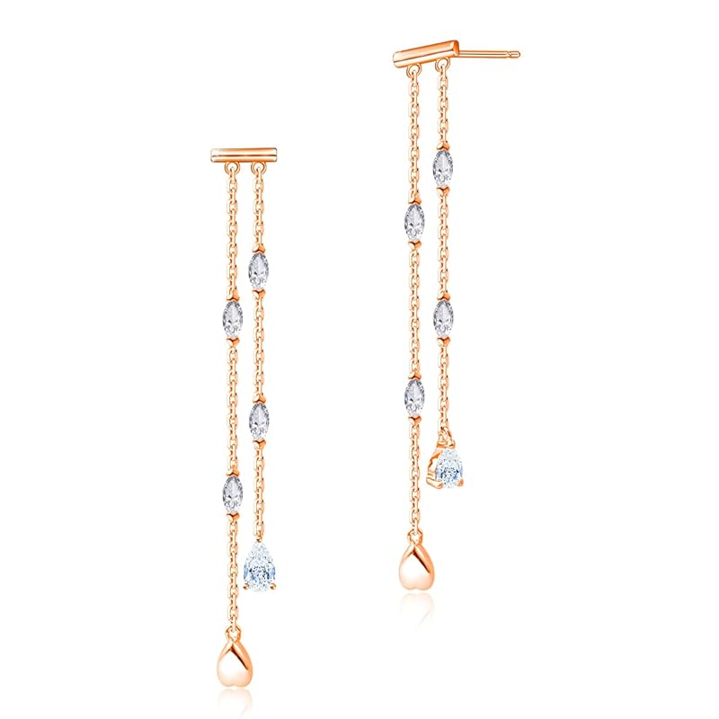 

YUIITU earrings ladies Popularity high quality zirconia 2 consecutive sway drop silver Compatible with metal allergies 18k gold brachira plating long