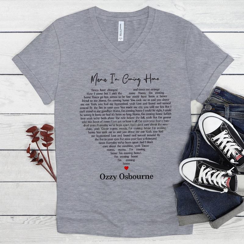 Ozzy Osbourne Mama Im Coming Home T Shirt Vintage Heart Graphic T Shirts Unisex Women Vneck Short Sleeve Tee Unisexs Clothing
