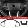 For Ford Explorer     ABS Carbon Fiber Style Inner Car Steering Wheel Cover Trim Button Panel Frame Decor Auto