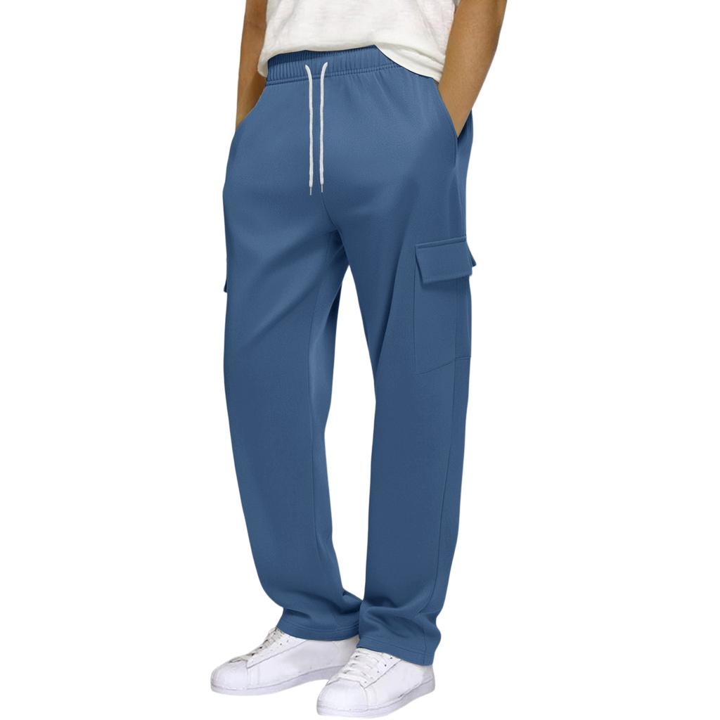 Men's Loose Casual Multi-pocket Work Pants, Youth Stretch Waist Drawstring Pants