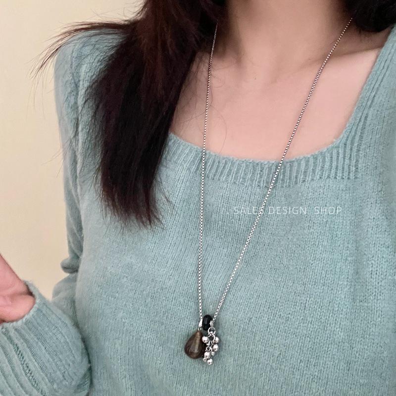 Ожерелье с подвеской в форме слезы из камня Тигровый глаз и титана