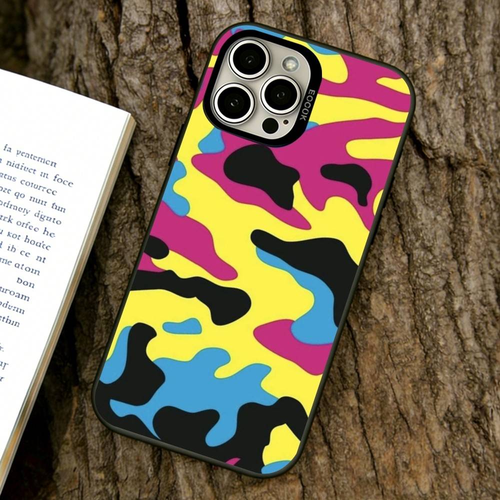 Bright Camouflage Pattern Phone Case For iPhone 17,16,15,14,13,12,11 Plus,Pro Max,XS,Colorful Silver Phone case Funda Cover