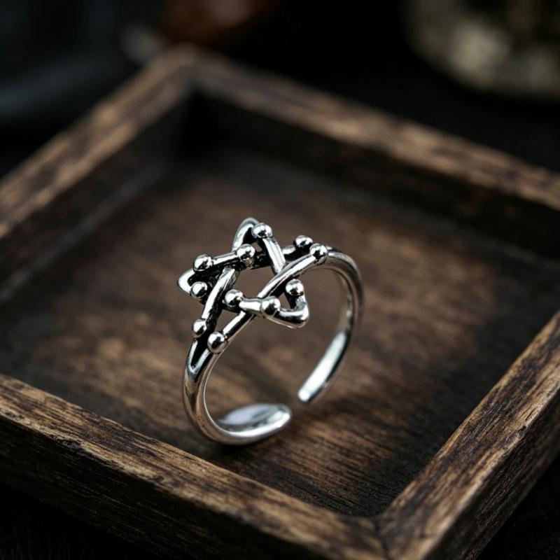 European & American Fashion Retro Smile Face Multi-layer Open Silver Ring - Trendy Korean Punk Simple Design for Women
