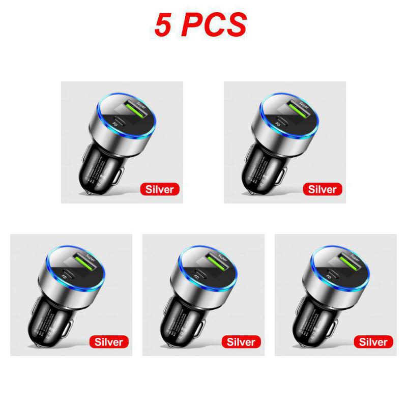 1~5PCS Car Charger Digital Display Fast Charging 20w Car Supplies Phone Charger Multifunctional Type-c Car Accessories