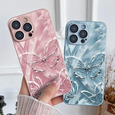 Puzdro z tvrdeného skla s motýľom pre iPhone 11 Funda iPhone 13 14 15 Pro Max 12 XR 7 8 Plus X Xs SE 13pro 15pro Nárazuvzdorné kryty