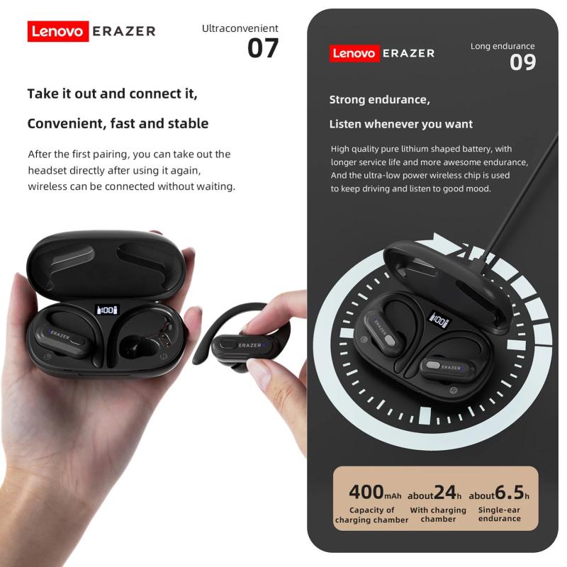 Lenovo Bezdrátová sluchátka ERAZER XT60PRO BT5.3 s funkcí potlačení hluku, vodotěsná, sportovní sluchátka s mikrofonem a digitálním displejem