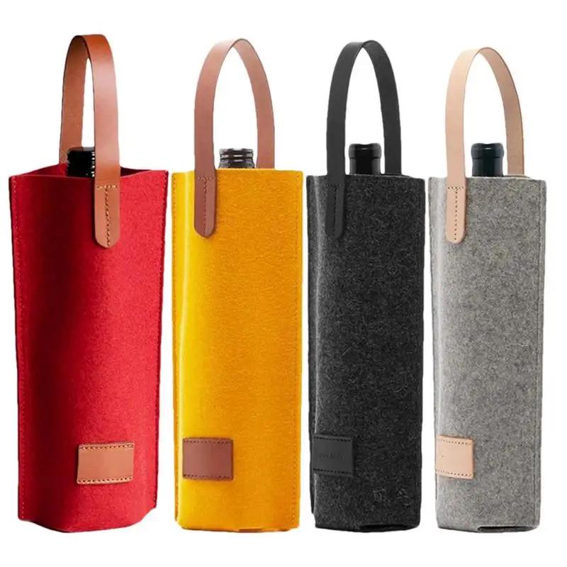 Luxury Hand-held Single Bottle Red Wine Gift Bag - Thick Non-woven Felt