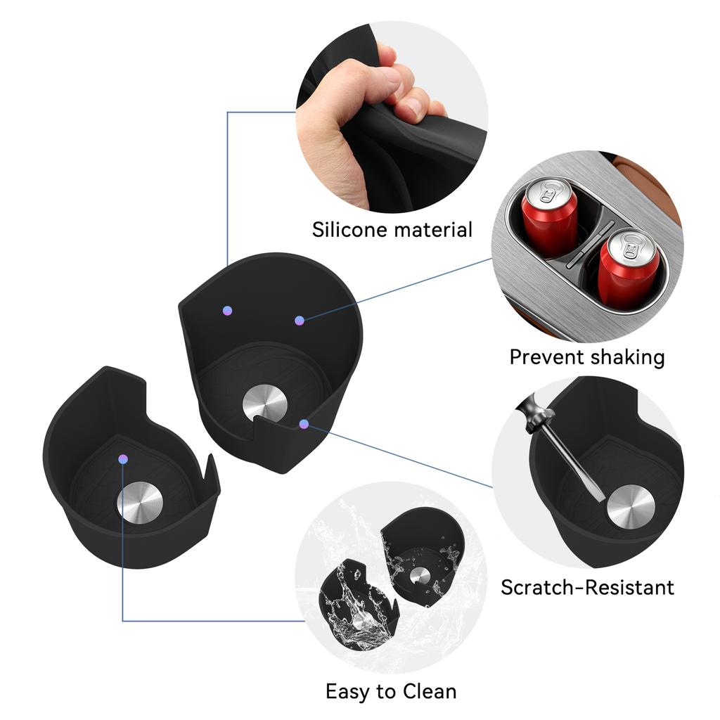 Smabee Left Drive for Mercedes-Benz GLC Electric 2026+ Center Console Cup Holder Insert Drinks Tray Silicone Accessories Black