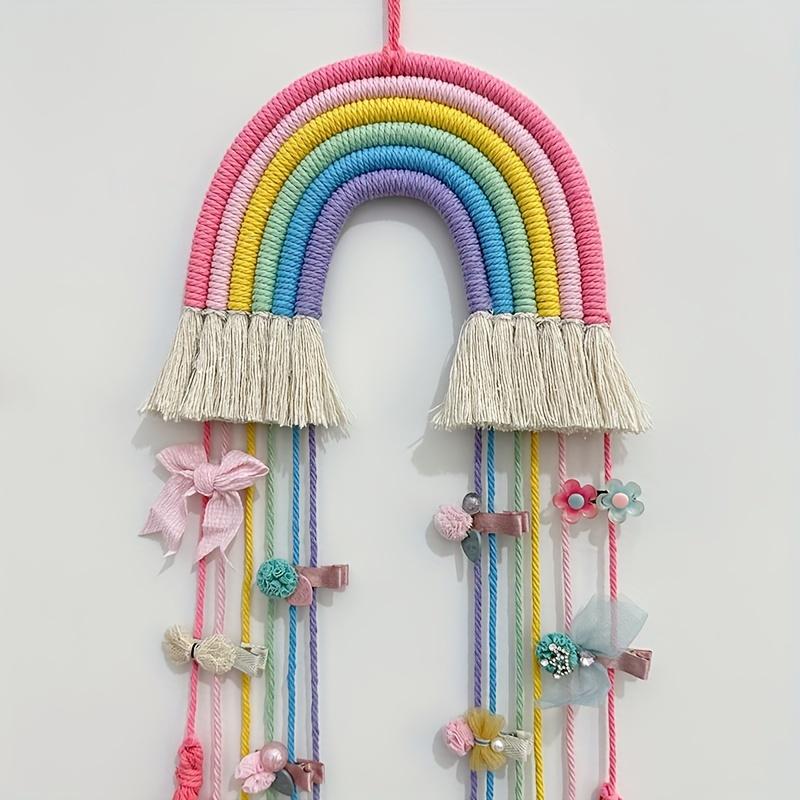 Bohemian Woven rainbow ornaments girl hairpin storage rack wall decoration pendant headdress finishing rack